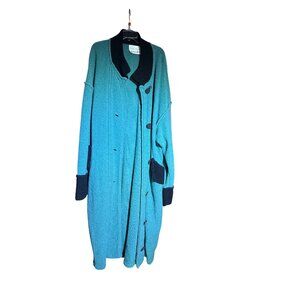 Vintage Steve Fabrikant for Neiman Marcus Teal Wool oversized Coat Made in USA S